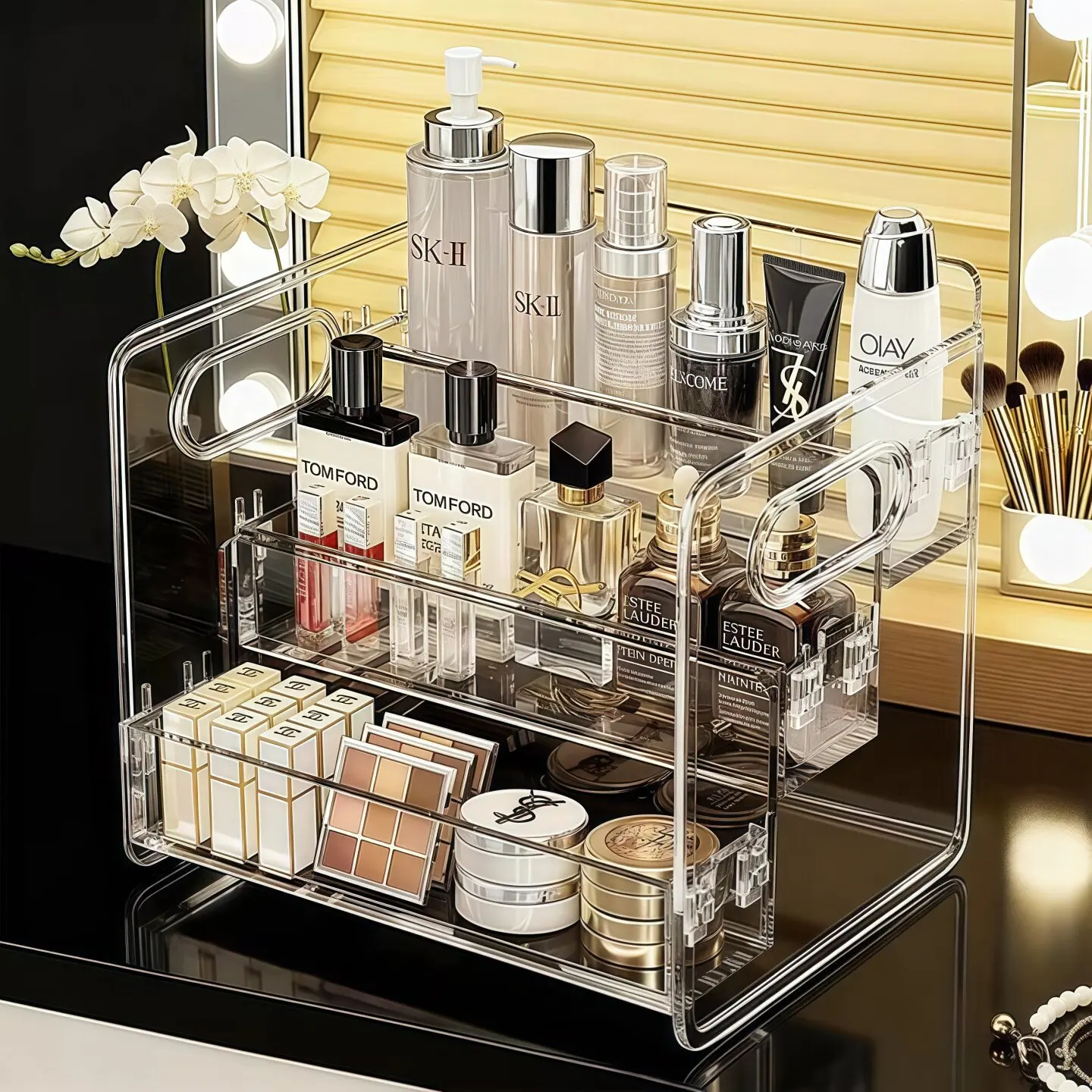 Cosmetics Storage Box Desktop Transparent Acrylic Dresser Ladder Multi-layer Finishing Skin Care Products Perfume Rack