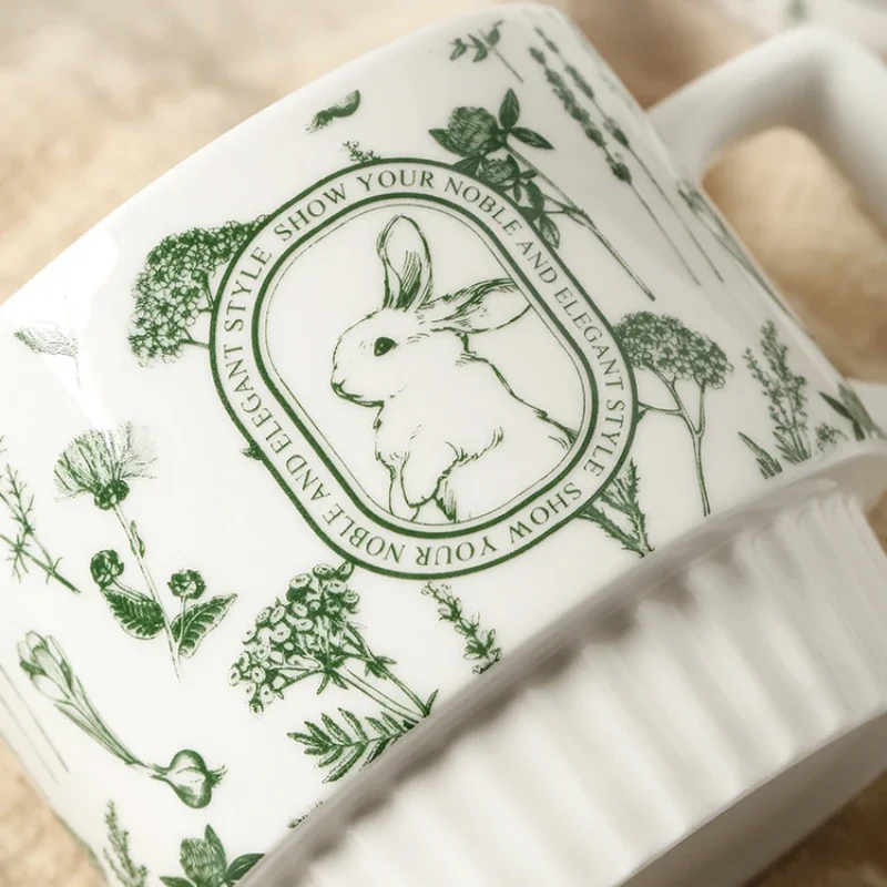 

French Animal Rabbit Mugs Ceramic Coffee Cups Household Breakfast Cups High-grade Exquisite Cups Tableware Kitchen Supplies.