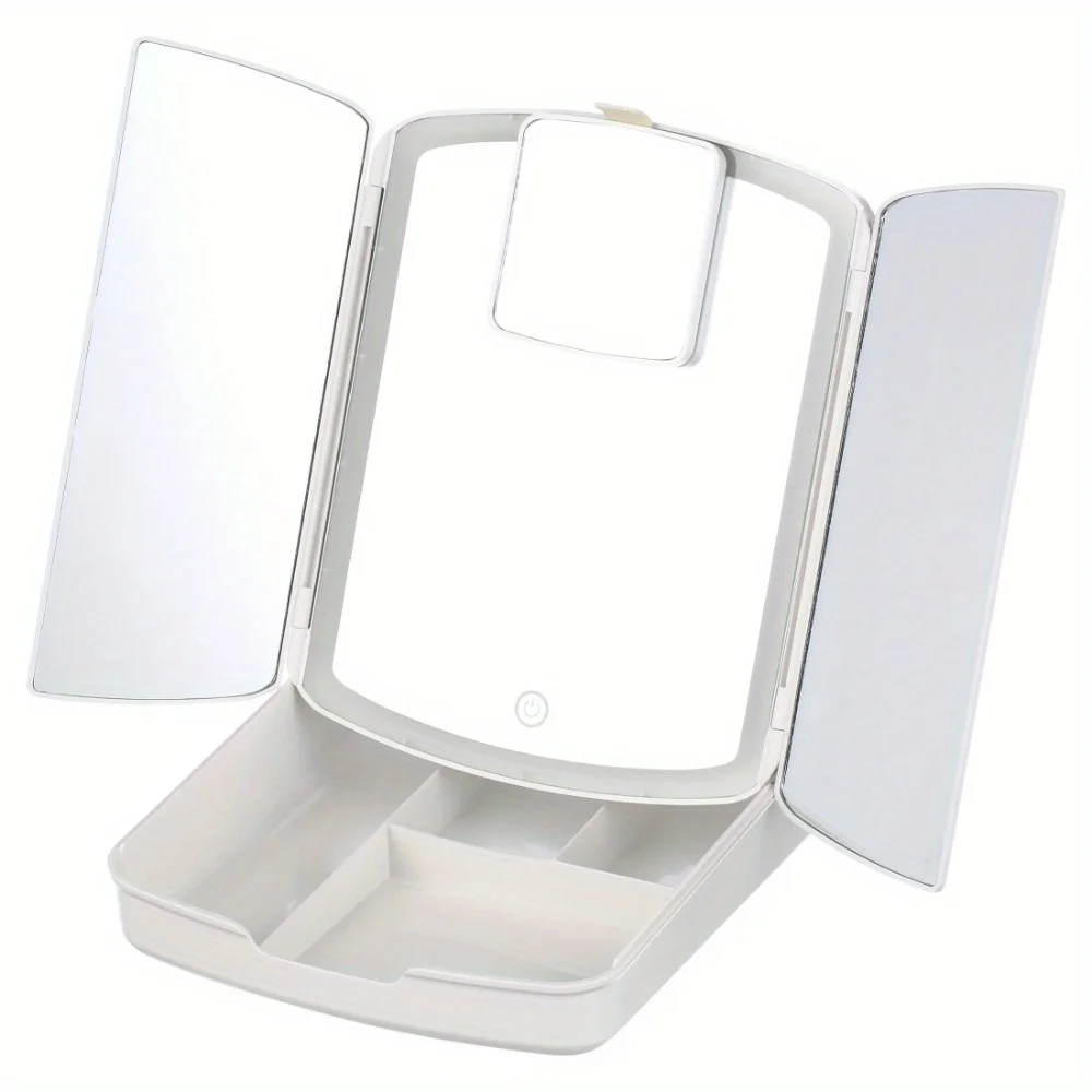 Składane dwustronne lustro kosmetyczne z podświetleniem i powiększeniem 10x. Składane lustro