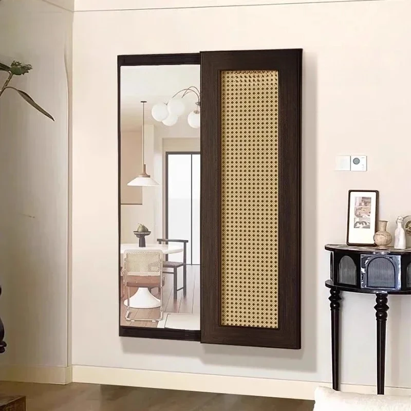 PX Bamboo Weaving Antique Mirror Can Be Blocked And Closed Hidden Push-pull Full-body Mirror Invisible Full-length Mirror