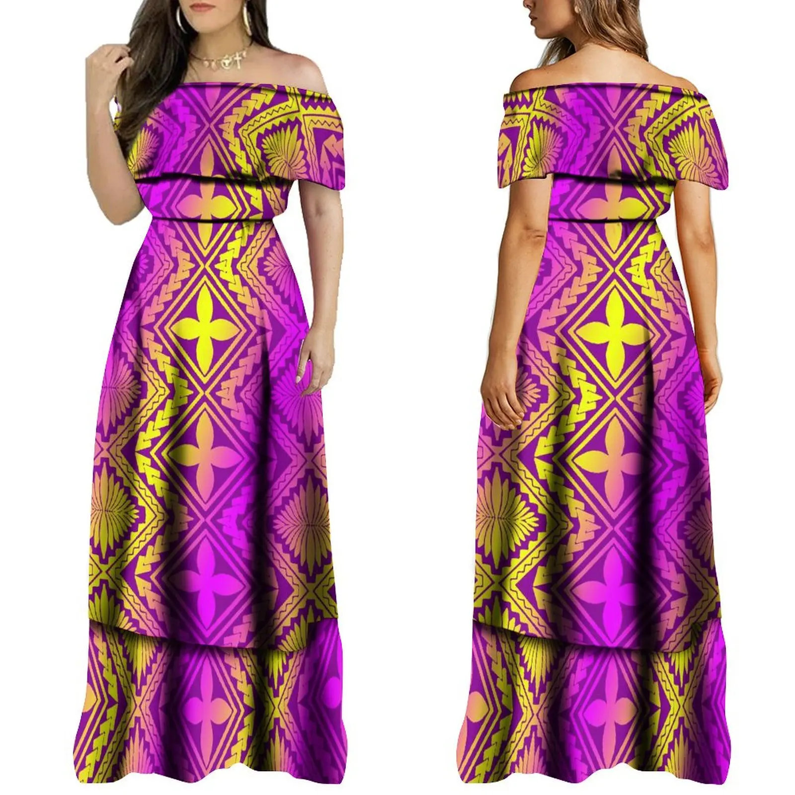 

Customized Polynesian One Line Neck, Elegant and Elegant Dress, High Quality Fabric Dress for Summer Floor Mopping