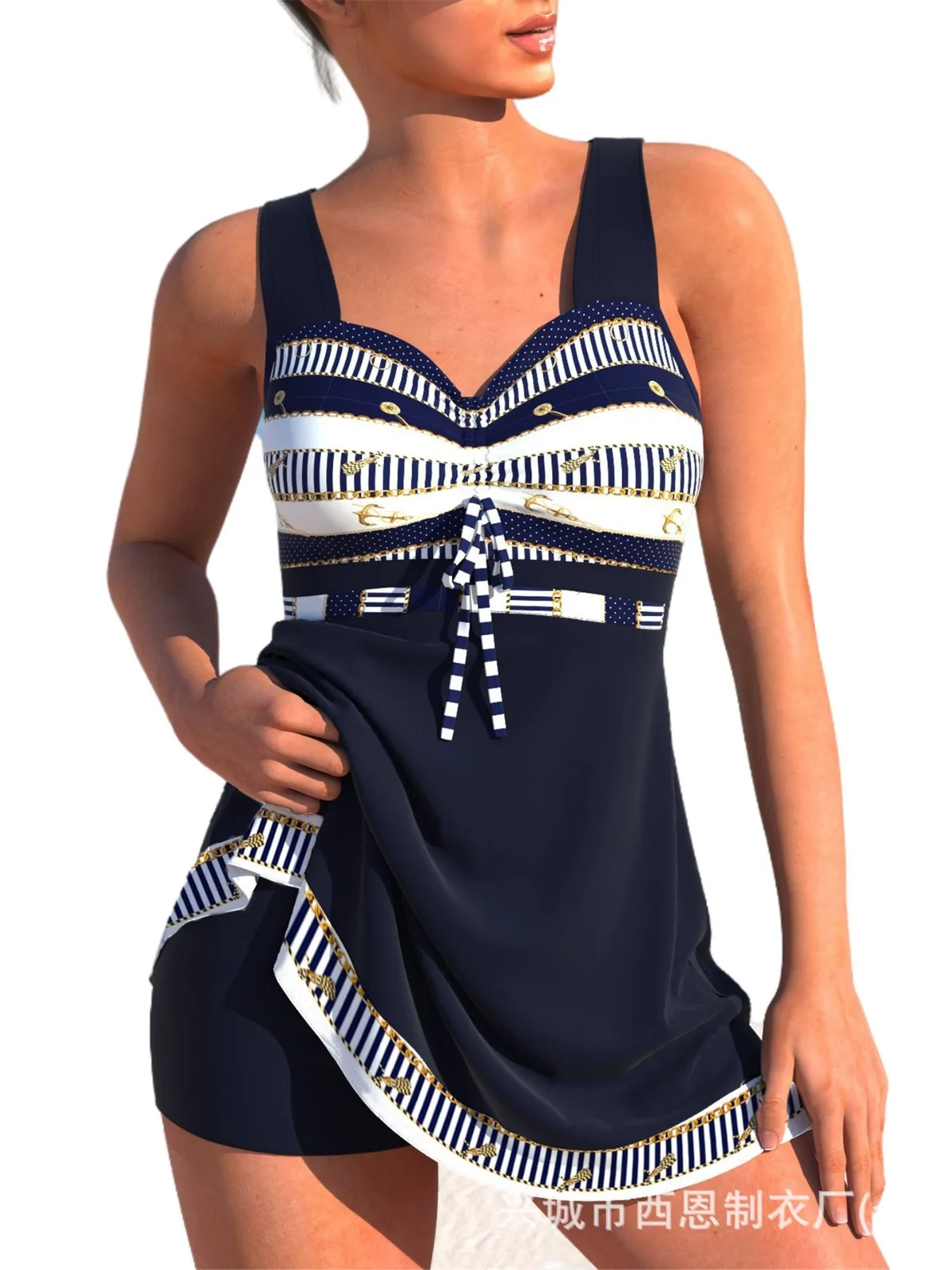 2025 V Neck Sexy Bikini Set High Waisted Swim Shorts & Backless Bikini Top Quick Dry Skirted Two-Piece Swimwear Summer Holiday