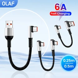 0.25 0.5M Short Cable 90° Elbow 6A USB Type C to Type C Cable Fast Charging Data Cord Mobile phone Power Bank Wire For iPhone 15