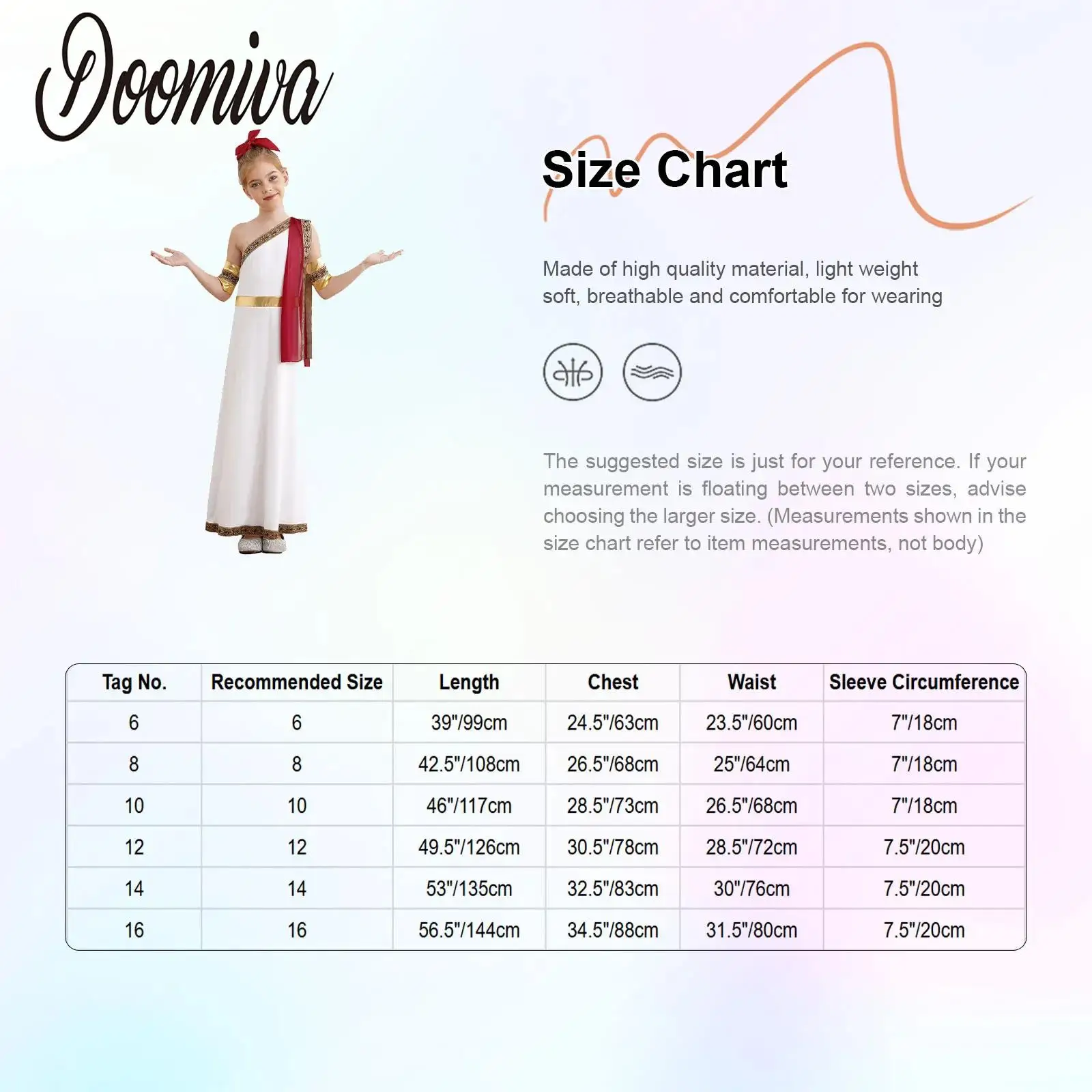 

Girls Ancient Greek Goddesses Halloween Costume Toga Embroidered Trim Roman Toga Robe Detachable Cuffs Set Worship Praise Dress