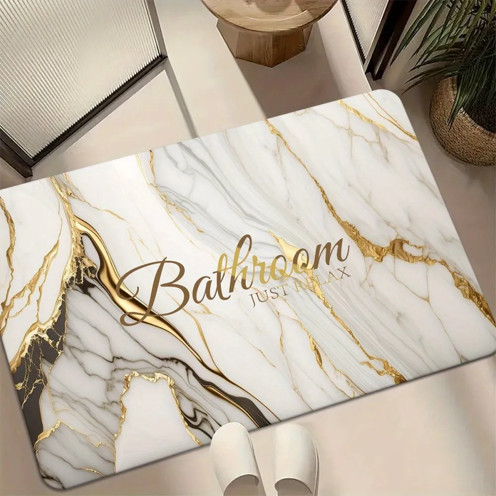 سجادة حمام VIKAMA بنمط رخامي ذهبي رملي أبيض، سجادة حمام مضادة للانزلاق للحمامات والدش وحصائر أبواب المطبخ #5