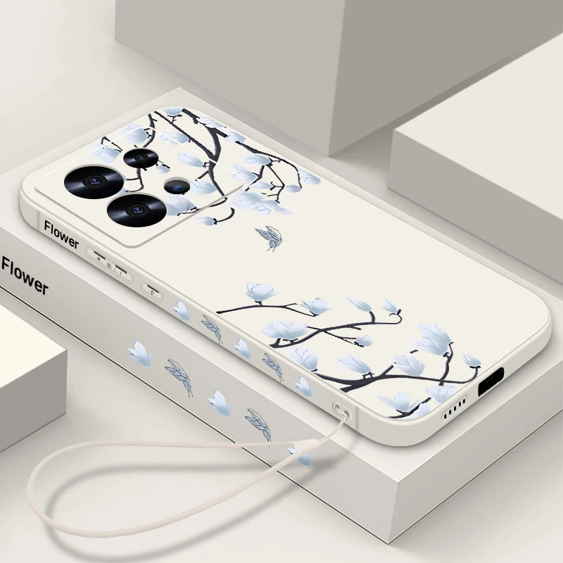 Funda de lujo con cordón de flor blanca para Xiaomi Redmi Note 13 12 11 10 Pro 4G 11s Poco F6 X6 X5 MMi 11 Lite 5G NE 11T 13 Pro