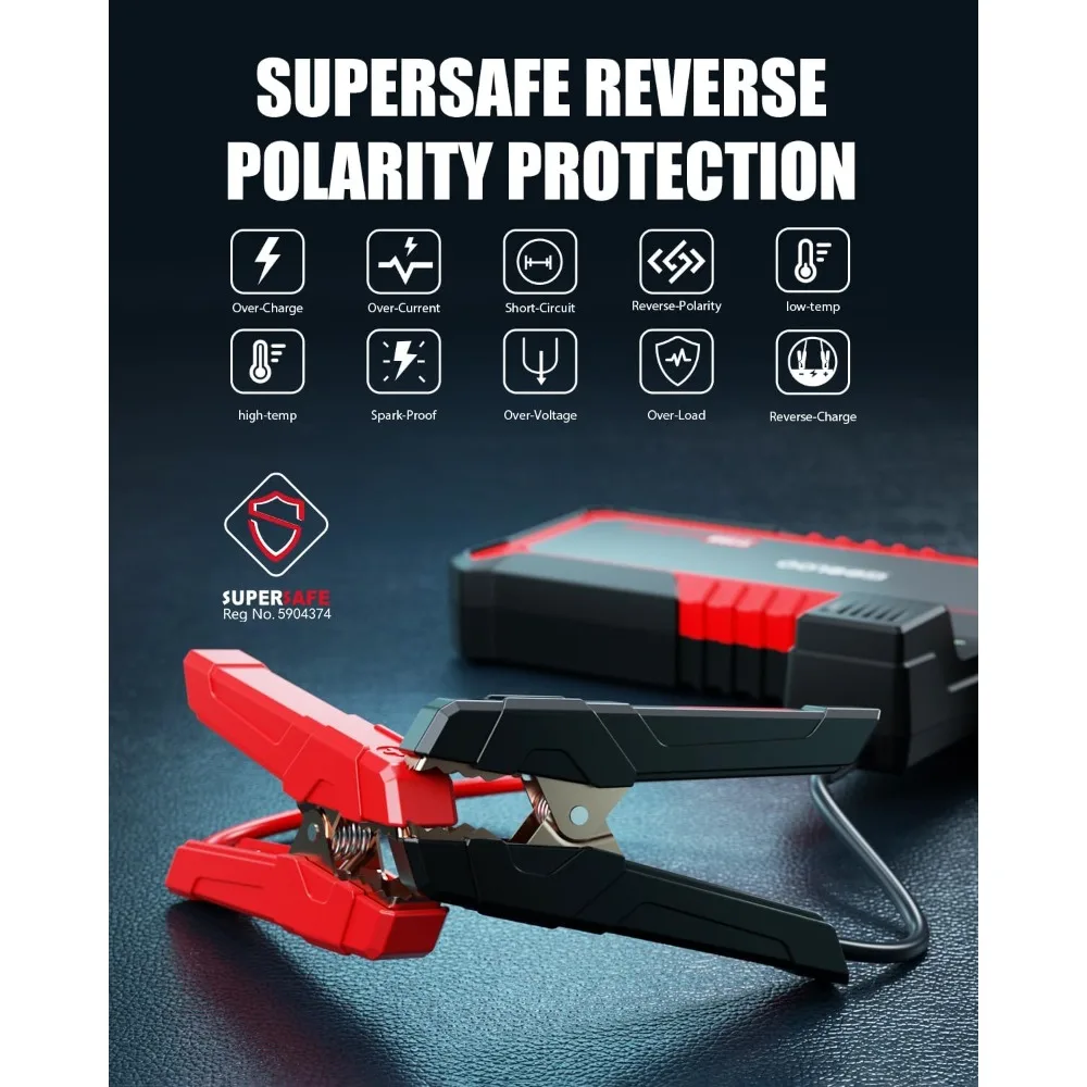 3000A Peak Jump Starter for 12V Vehicles - Up to 9L Gas/7L Diesel, Safe & Portable with USB Quick Charge view 5