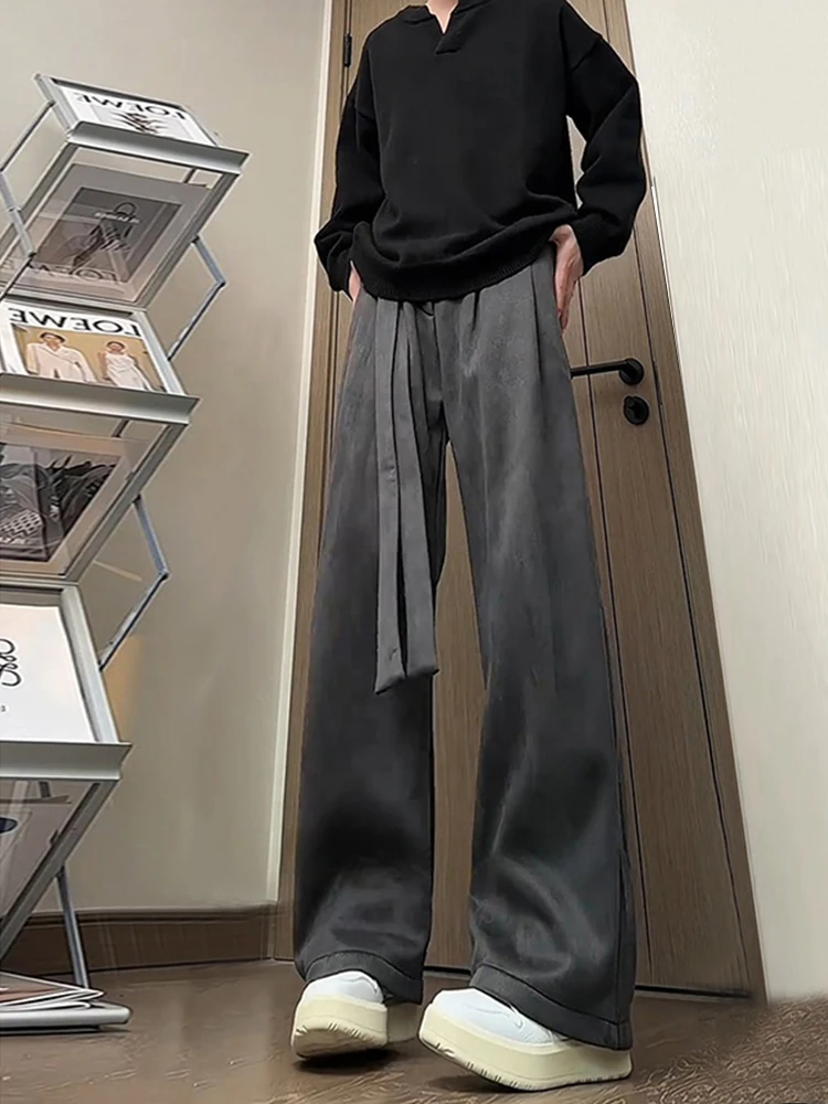 

Мужские замшевые прямые брюки на подкладке Fce, осень-зима, повседневные брюки в американском стиле ретро с широкими штанинами и ножом