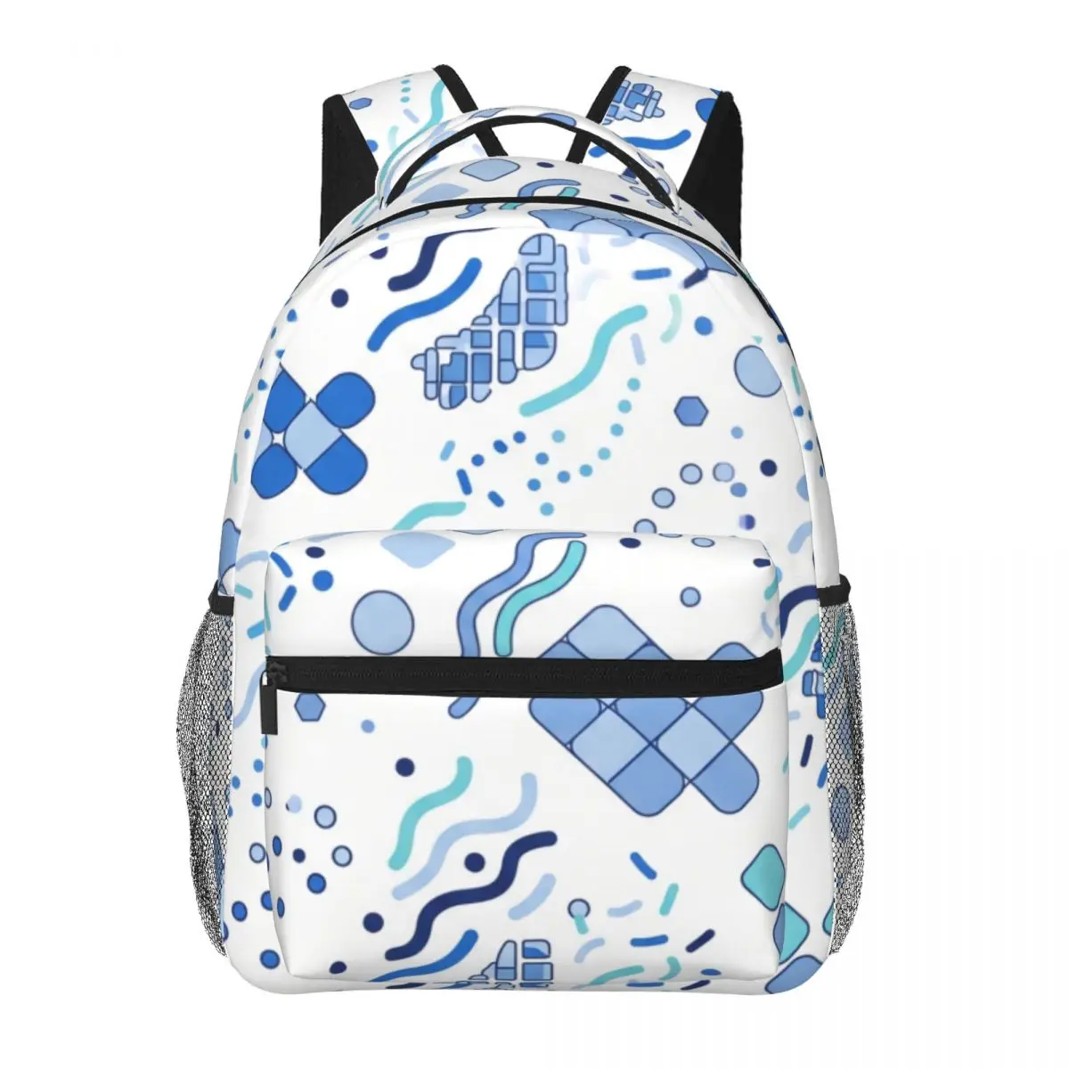 Fresh Student Backpack Diagonal Checker Dot Trail Stripe Minimal Clean Blue White Lightweight Daypack for School Outdoor Weekend