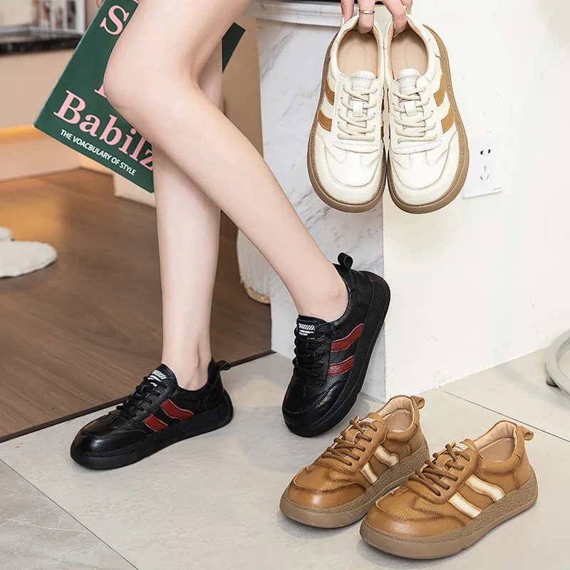 Sapato único casual e minimalista para mulheres, sapatos planos antiderrapantes elegantes com cadarço, nova temporada 2025