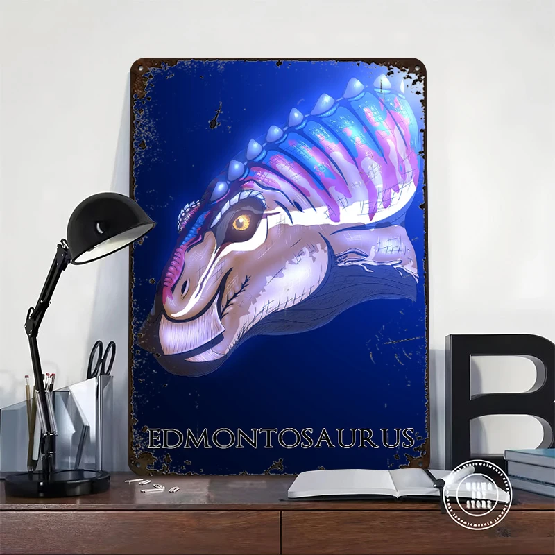 Edmontosaurus Lightly 3D Poster Customized Vintage Metal Signs Wall Art Retro Tin Plaque for Home Decoration Gaming Decor Luxury