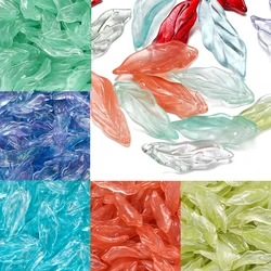 30pcs Sea Leaves Grass Glass Pendant Leaf Shaped Beads Loose Spacer Beads for Necklace Charms Bracelet Jewelry Making Supplies