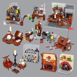Medieval Magic Castle Witch Figures Building Blocks Kitchen Wizard Potion Grave Shuttle Car Skull Animal MOC Bricks Kid Toy Gift