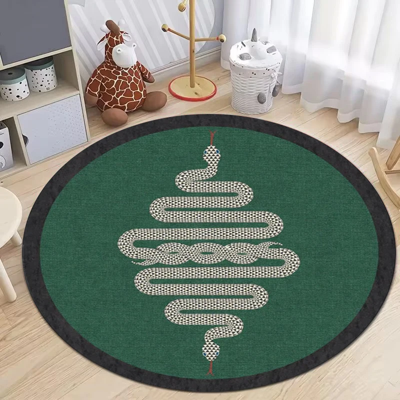 White Snake Print Round Rug Living Room Creative Art Leopard Circle Carpet Luxury Design Decor Rug Minimalist Asian Style Rug