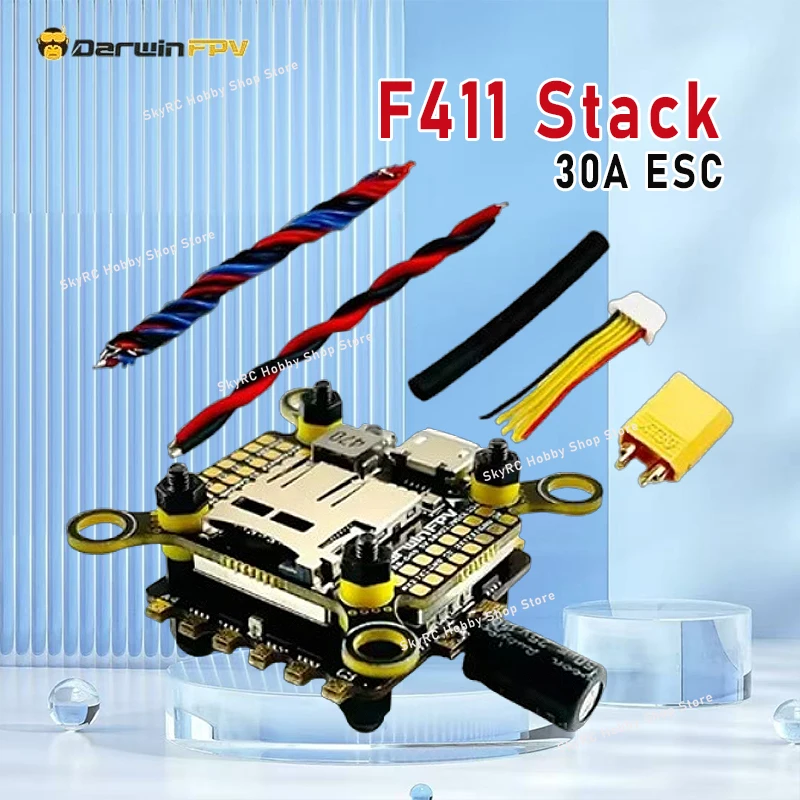 

DarwinFPV F411 Stack 3-4S F411 FC MPU6500 4in1 30A ESC Bluejay Surports Dshot600.Oneshot125 Cineape 25 Quadcopter