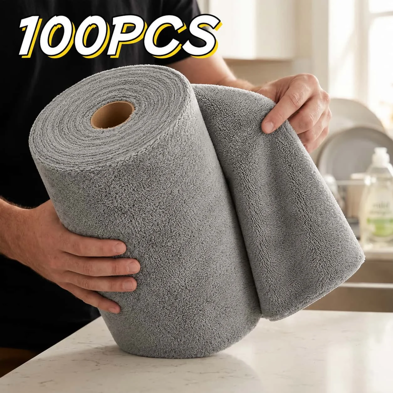 100pcs/2Rolls Easy Tear Cleaning Cloth Roll for Home, Kitchen, Bathroom& Car Detailing, Lint-Free Absorbent Wipes, Wet& Dry Multipurpose Cleaning Cloth