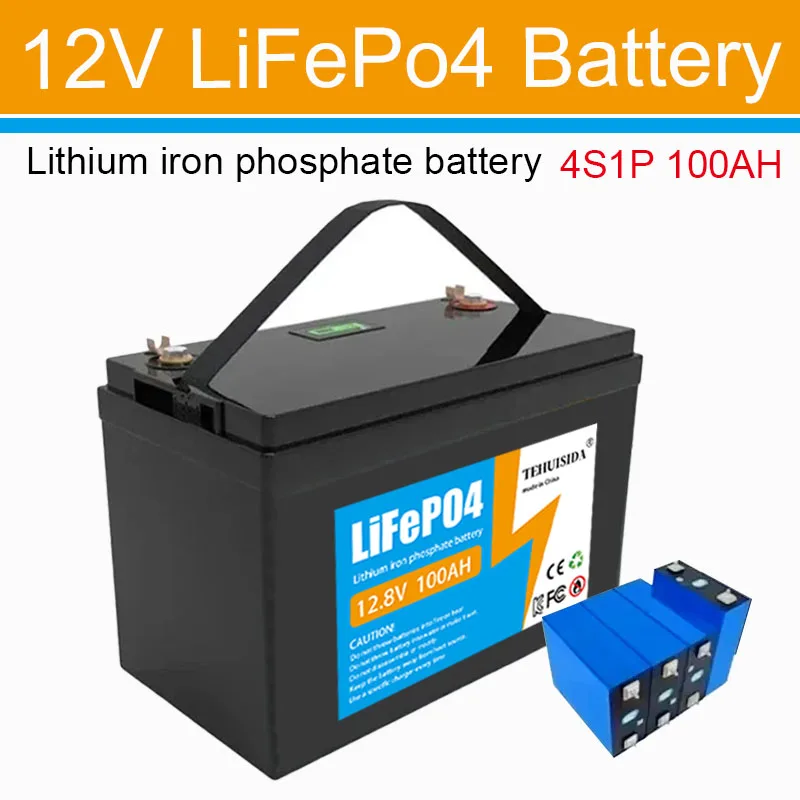 

New 12V 100Ah Lithium Iron Phosphate Battery with Built-in BMS Suitable for 12.8V RV Camper Van Golf Cart Solar and Wind Energy