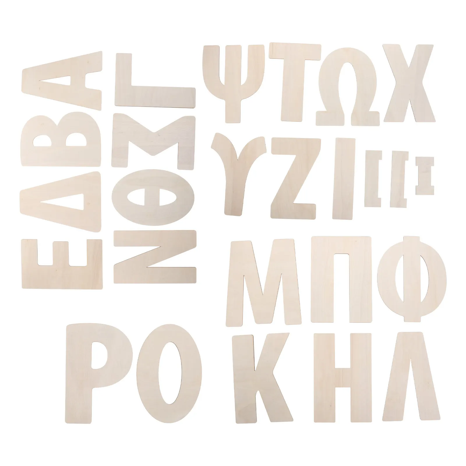 24Pcs Wooden Greek Letters Unfinished Alphabet Tiles Large Natural Wood Blocks DIY Crafts Educational Wall Letters Learning Set