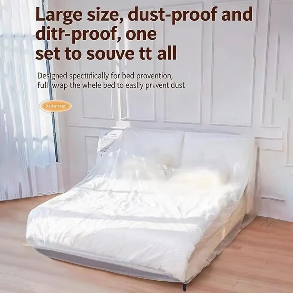 5PCS Transparent Disposable Bed Dust Cover Waterproof Disposable Furniture Protective Cover Elastic Edges Multi-Purpose