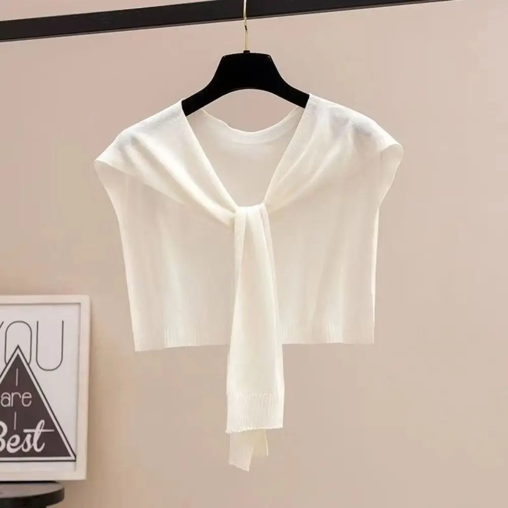 Korean Style Thin Knitted Shawl Knot Design Lightweight Air Conditioning Scarf Knit Cape Women Girls