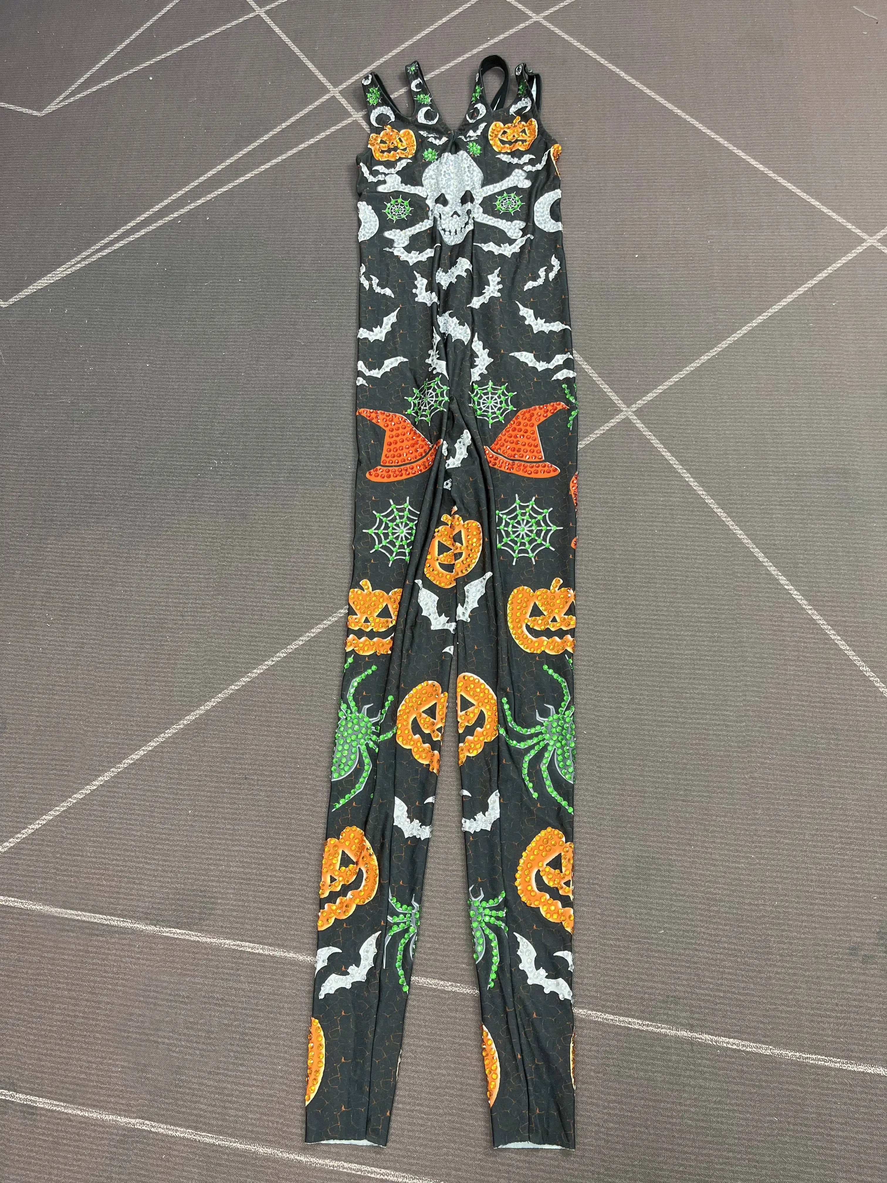 할로윈 코스프레 의상 점프 슈트 해골 라인스톤 섹시한 빛나는 스트레치 바디 슈트 댄스 컬렉션 xiaonangua