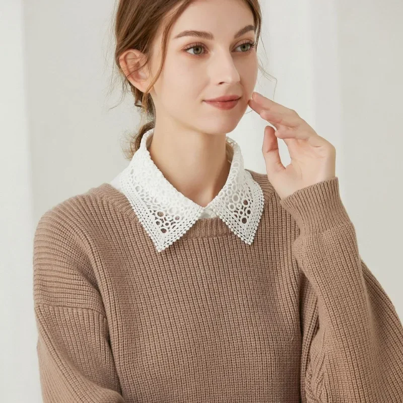 Hollow Lace Chiffon Fake Collar for Womens Half Shirt Blouse Sweater Detachable Shirt Collar False Lapel Top Collars Decor