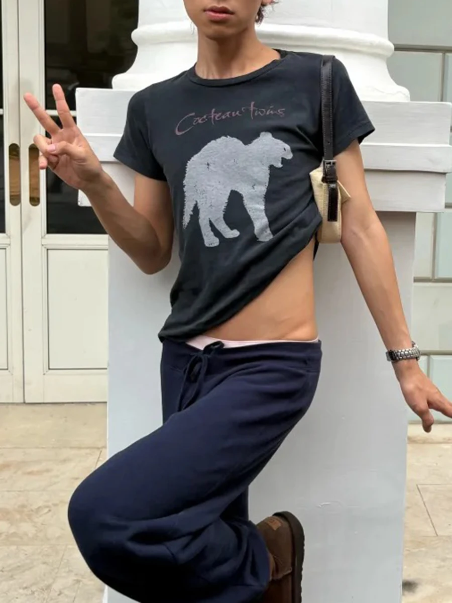 Cat Print O-neck Cotton T-shirts Women Summer Casual Streetwear Simple Short Sleeve Tees Female Vintage Sweet Cute T shirt Y2K