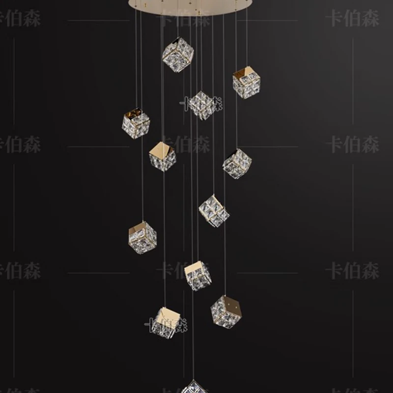 Modern Crystal Chandelier for Home Decoration, Stair Pendant Lamp, Living Room Pendant Lights, Iluminação Interior