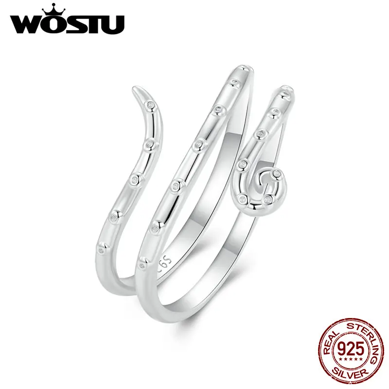 WOSTU 925 Sterling Silver Octopus Open Ring For Women Lovely AAA Zircon Ocean Animal Adjustbale Rings Girl Party Birthday Gift