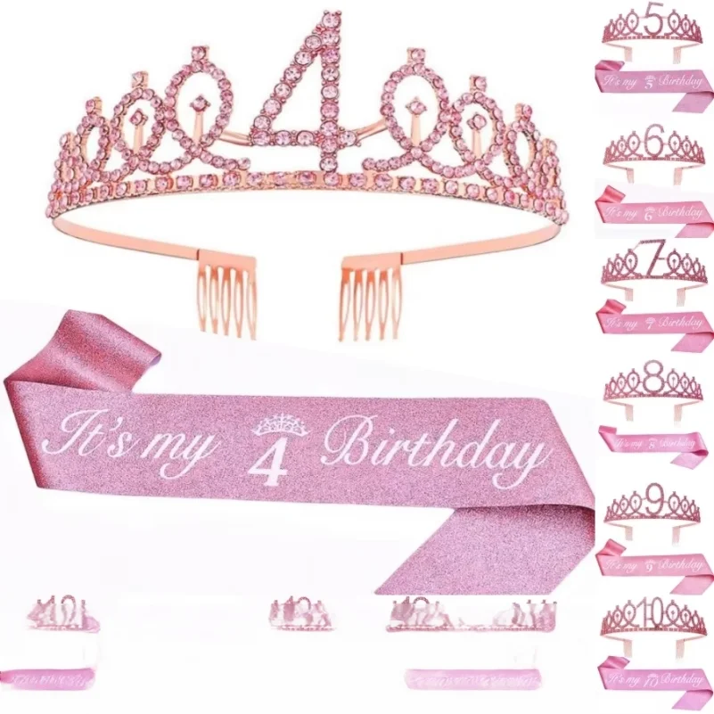 

Birthday Tiara Crown Sash Women Girls This Is My 4th 5th 6th 7th 8th 9th 10th 11th 12th 13th Birthday Party Decoration