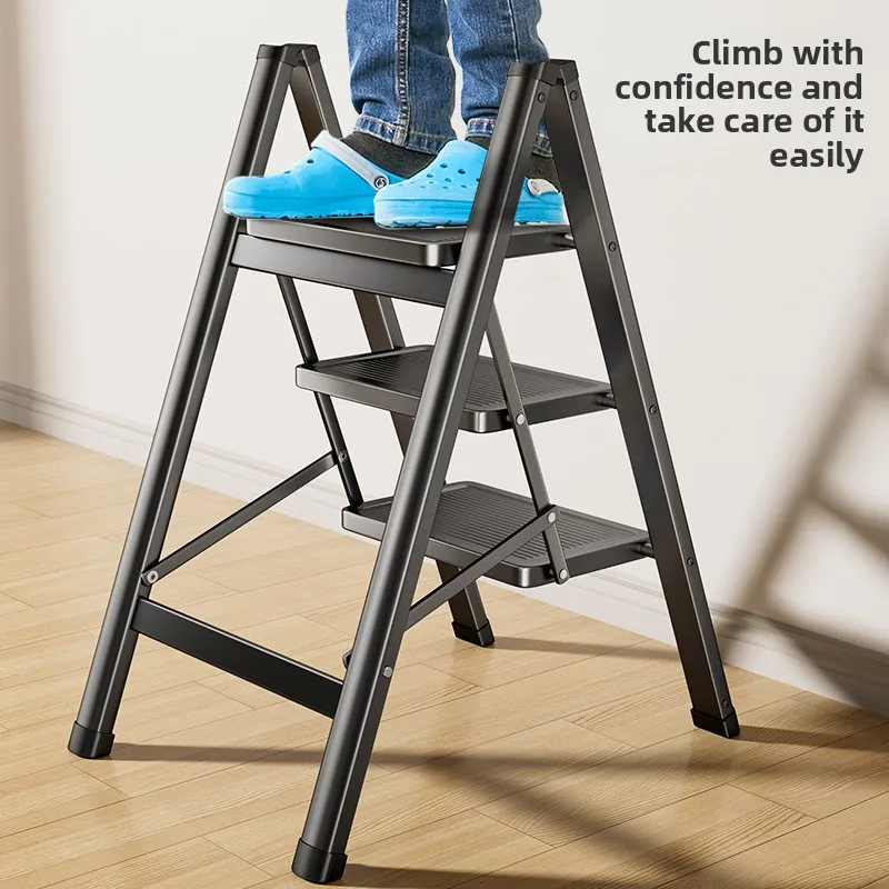 Folding Ladder Lightweight Indoor Portable Stair Household Folding Ladder Thickened Three Four Steps Compact Nook Safety Stool