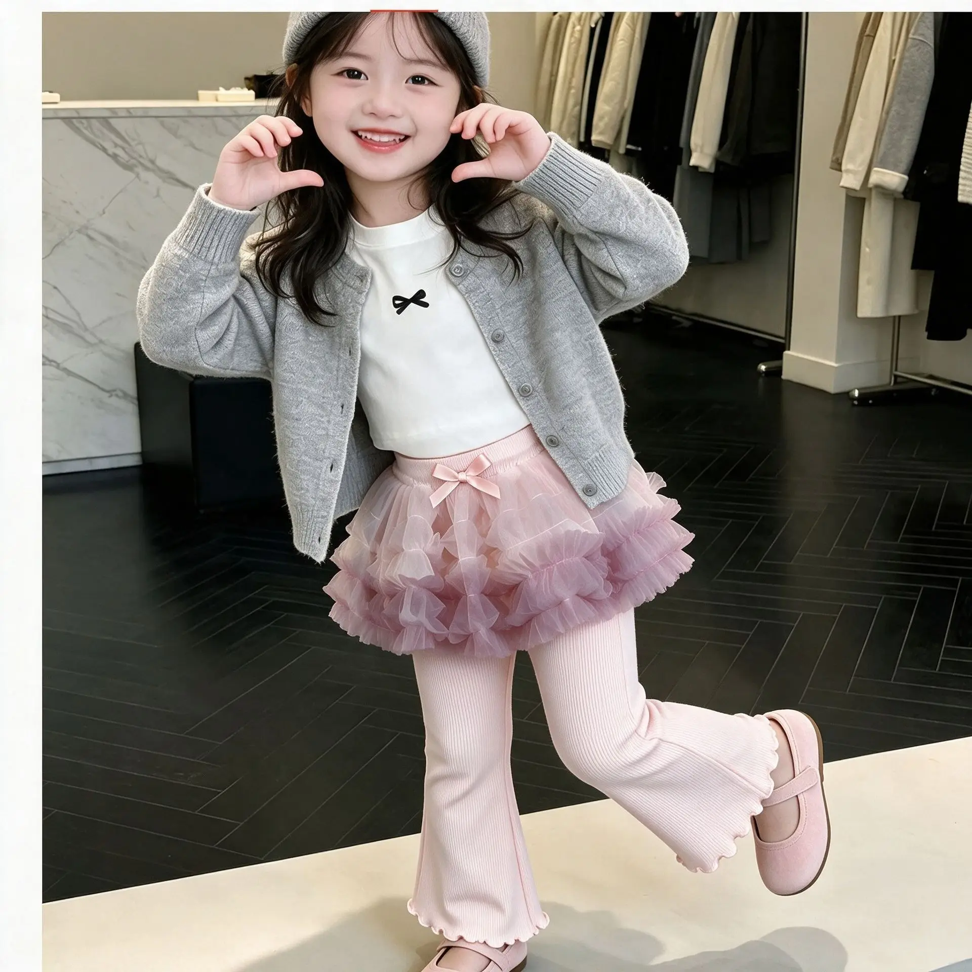 Girls Casual Pants Spring New Kids Versatile Fake Two Piece Long Girls Slimming Diaper Cover Mesh Pants
