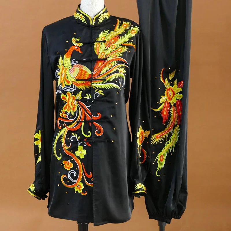 Spring Summer Phoenix Embroidery Tai Chi Uniform Mid-Length Qigong Dance Team Competition Performance Suit New Custom Men Women