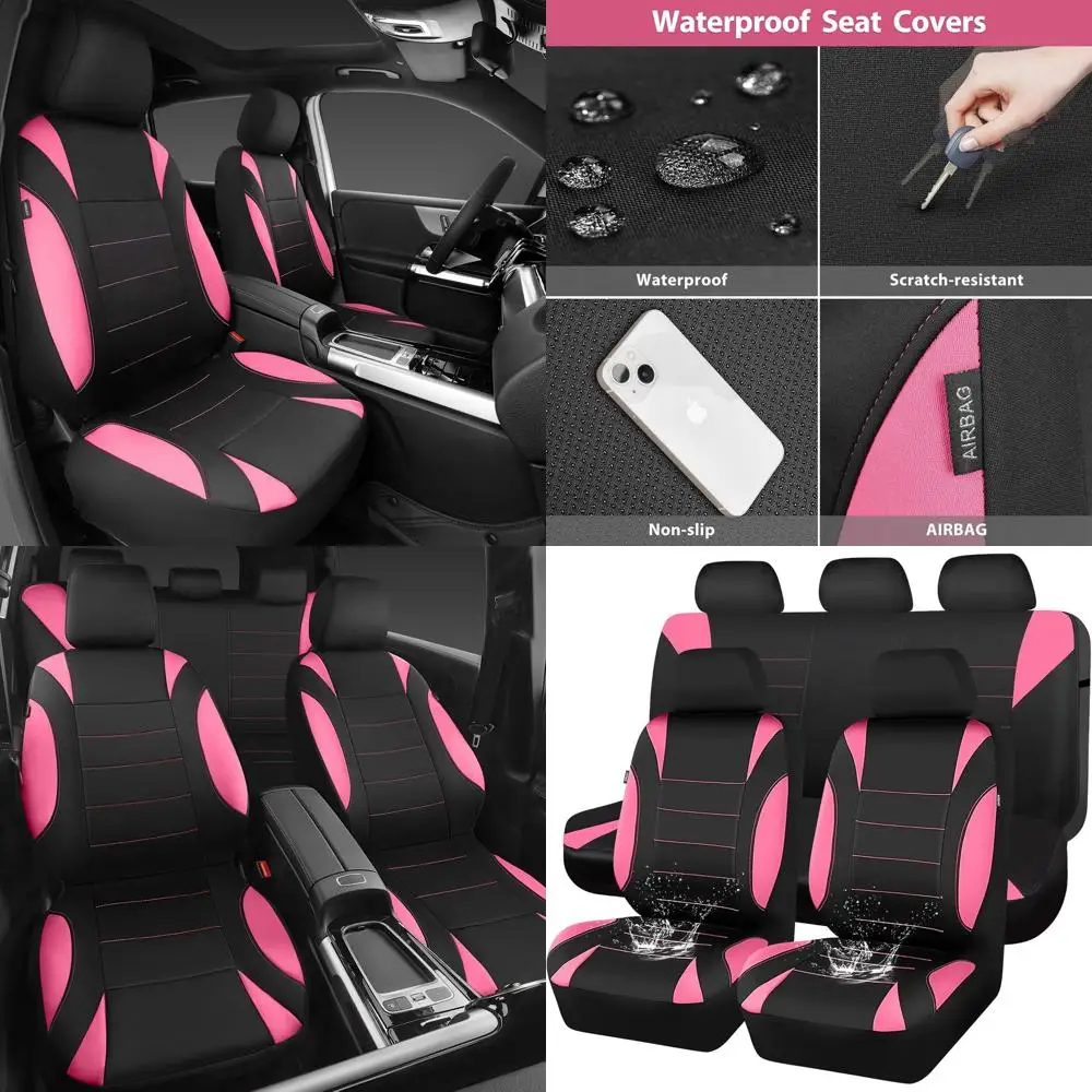 

Universal Fit Neoprene Seat Covers, Waterproof Full Set for Cars, SUVs, Vans, Sedans, and Trucks - Black and Pink