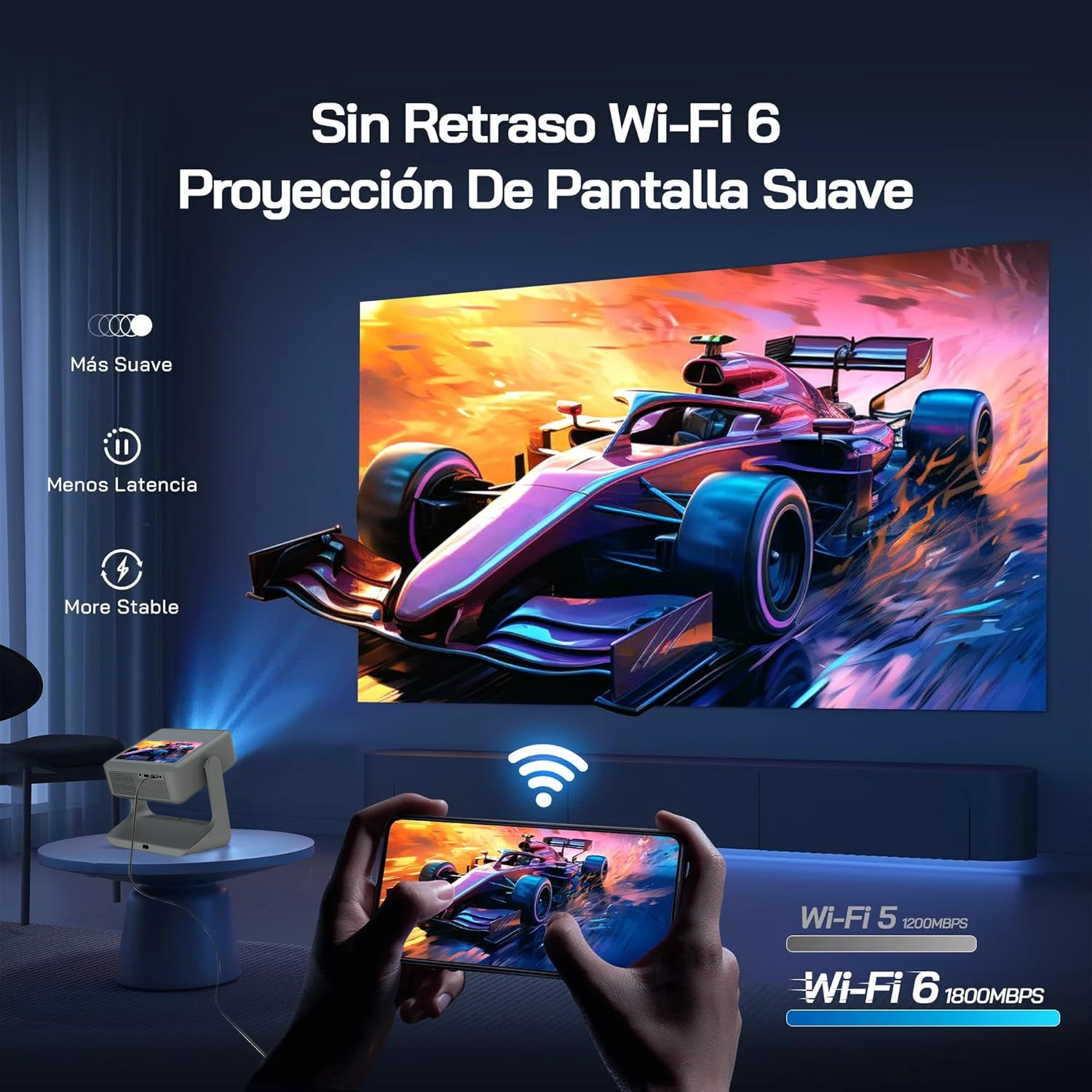 Proyector portátil 4K: pantalla dual, compatible con táctiles, juegos y karaoke, HDMI/USB, BT/WiFi, perfecto para cine en casa y fiestas