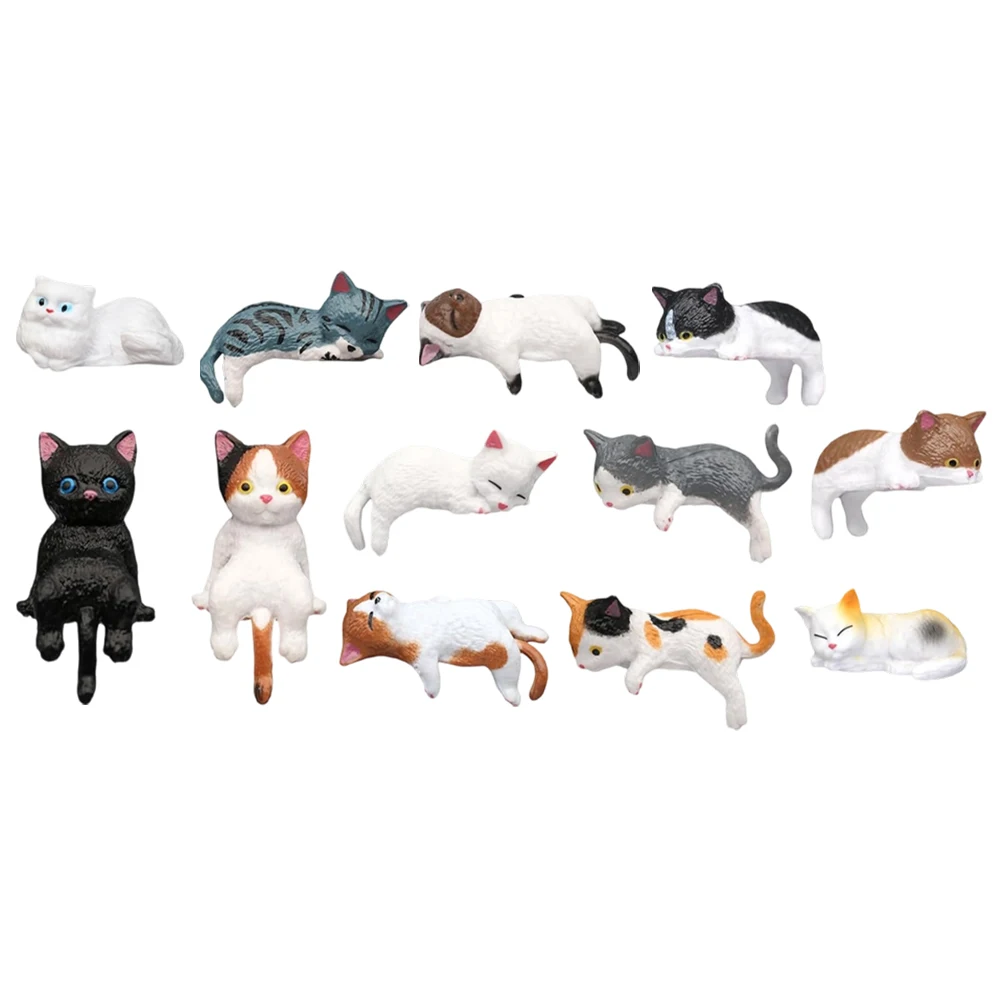12Pcs Cute Resin Cat Figurines For Car Dashboard Rear View Mirror Desk Decor Home Garden Ornament Accessories