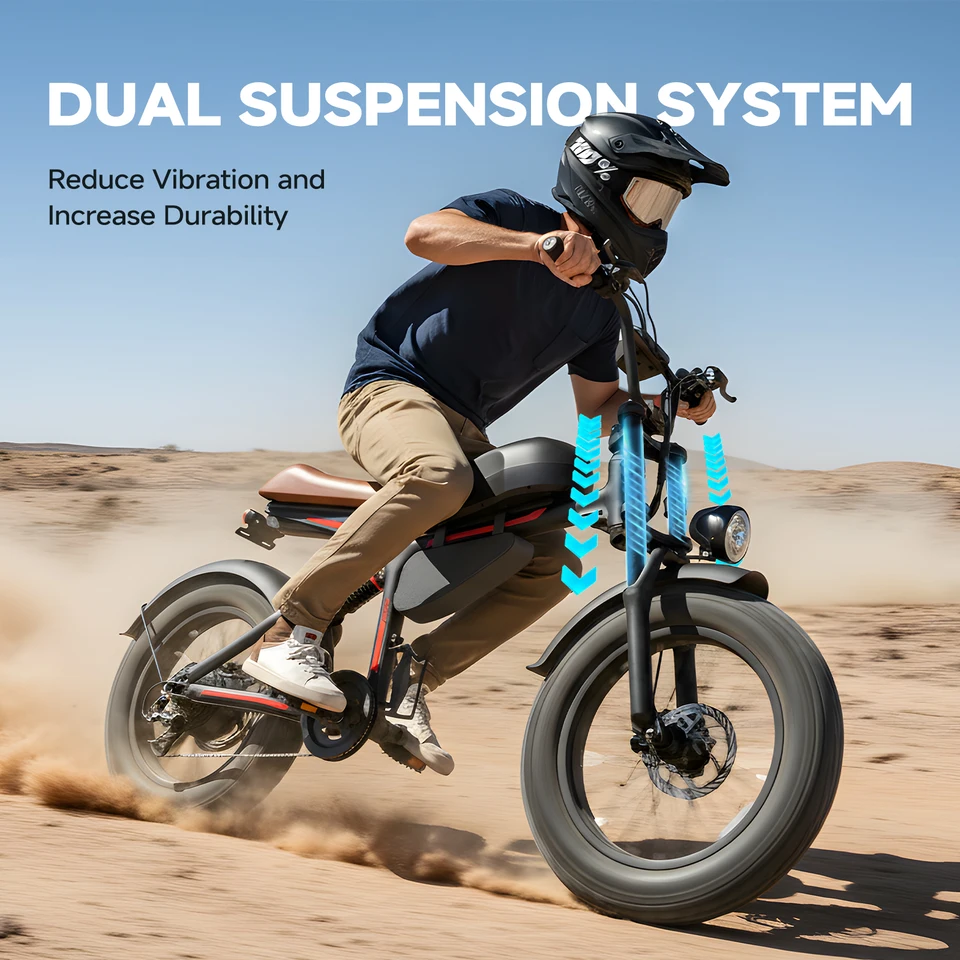 QNUT Electric Mountain Bike 1500W Peak Brushless Motor 48V 18AH Removable Battery 20"*4.0"Fat Tire Full Suspension All‑Terrain Off‑Road Vintage Chopper Ebike Mountain Dirt Bike Ship From US Warehouse image 7