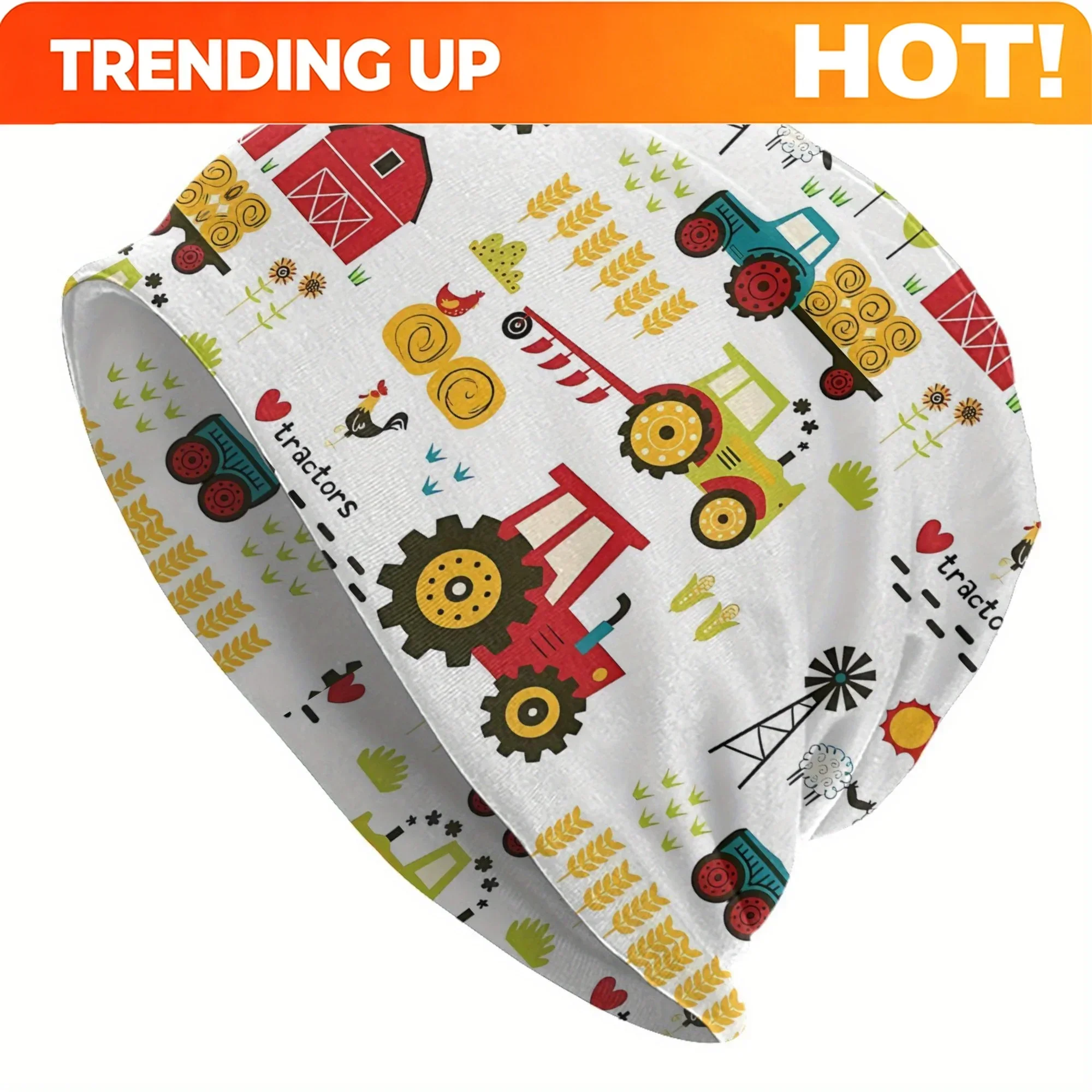 Custom BIIHUDU Men' Tractor Beanie Hat - Funky Farm Style With Tractor, Rural Agriculture Themed Novelty Hat For Tractor, Farm