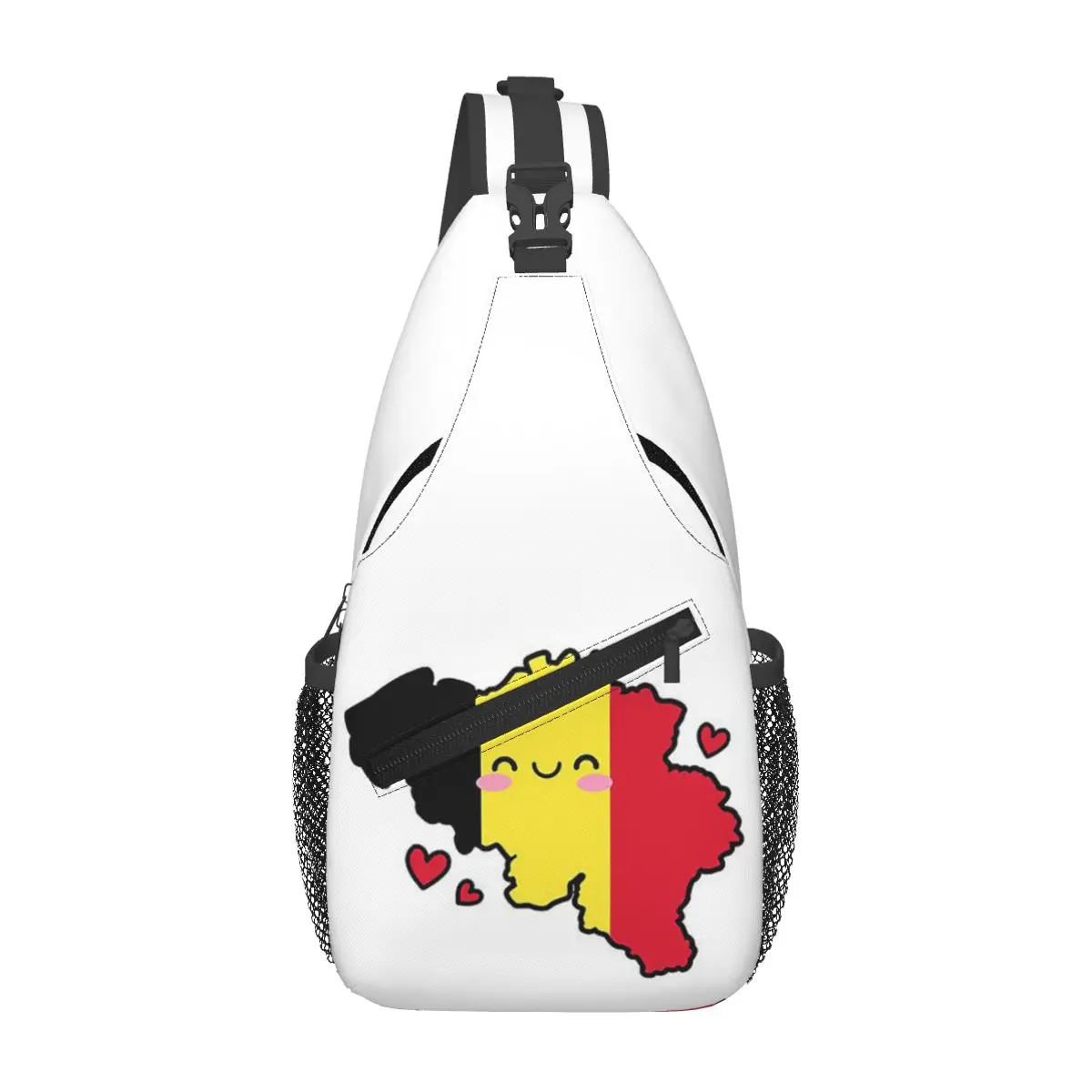 Bandeira da bélgica mapa sorriso com amor saco de peito masculino estilingue crossbody mochila saco de peito viagem caminhadas daypack bolsa de ombro