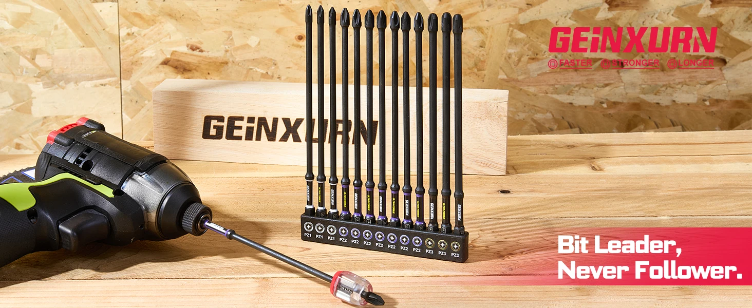 Geinxurn 6-Zoll-Impact-Magnet-Schraubendreher-Bit-Set PZ1, PZ2, PZ3, S2-Legierungsstahl-Bit-Set mit Magnetisierer/Entmagnetisierer und Basis – Detail 1