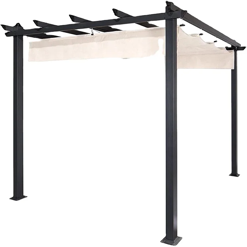 3 * 3M patio ruffle garden waterproof aluminum grape stand pergola gazebo with flat retractable awning
