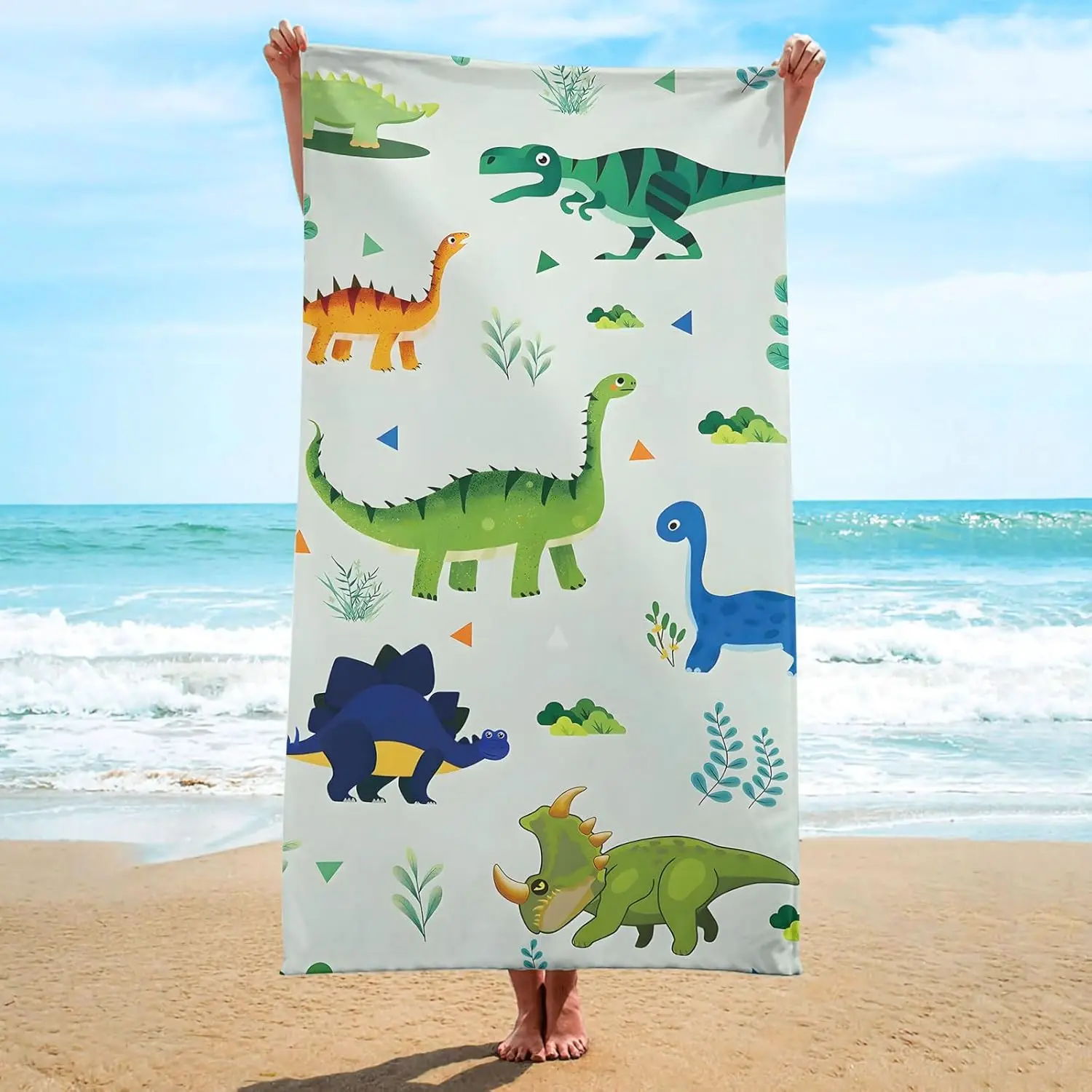 Absorbent Soft Pool Towel,Quick Free Camping Travel Bath Towels Beach Essential Gift Yoga Gym Swim Towels (Cartoon Dinosaur)