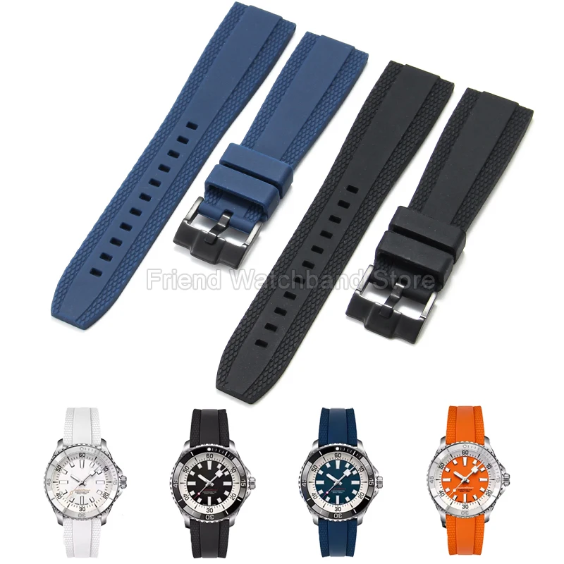 Silicone Watchband Lightweight Durable Quick Drying Elasticity Sweat Resistant for Breitling Superocean Navitimer Mechanical