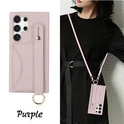 Wrist Strap With Card Holder Crossboby  Phone Case for Samsung Galaxy S24 S22 Ultra Plus S23 FE A15 A25 A35 A55 A24 A34 A54 A14