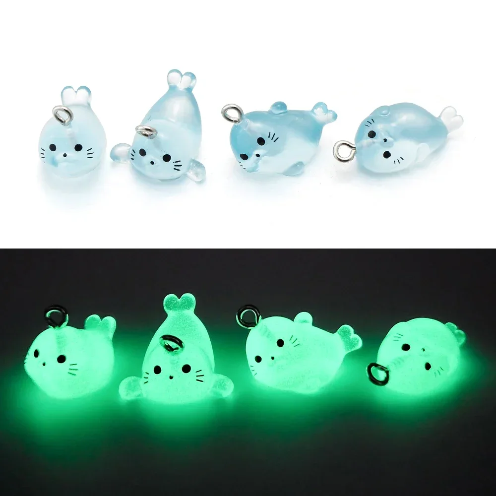 

10 шт. светящаяся мини-подвеска в виде пурнитуры, милые кавайные морские животные, подвески для изготовления ювелирных изделий, брелок «сделай сам», фурнитура