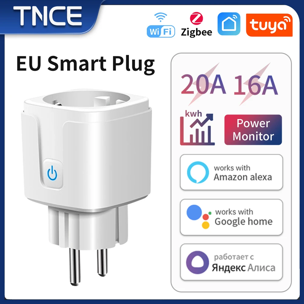 

TNCE Tuya EU Plug 16A/20A wifi/zigbee, умная настенная розетка, функция таймера монитора питания, голосовая связь с Alexa Google Home Yandex Alice