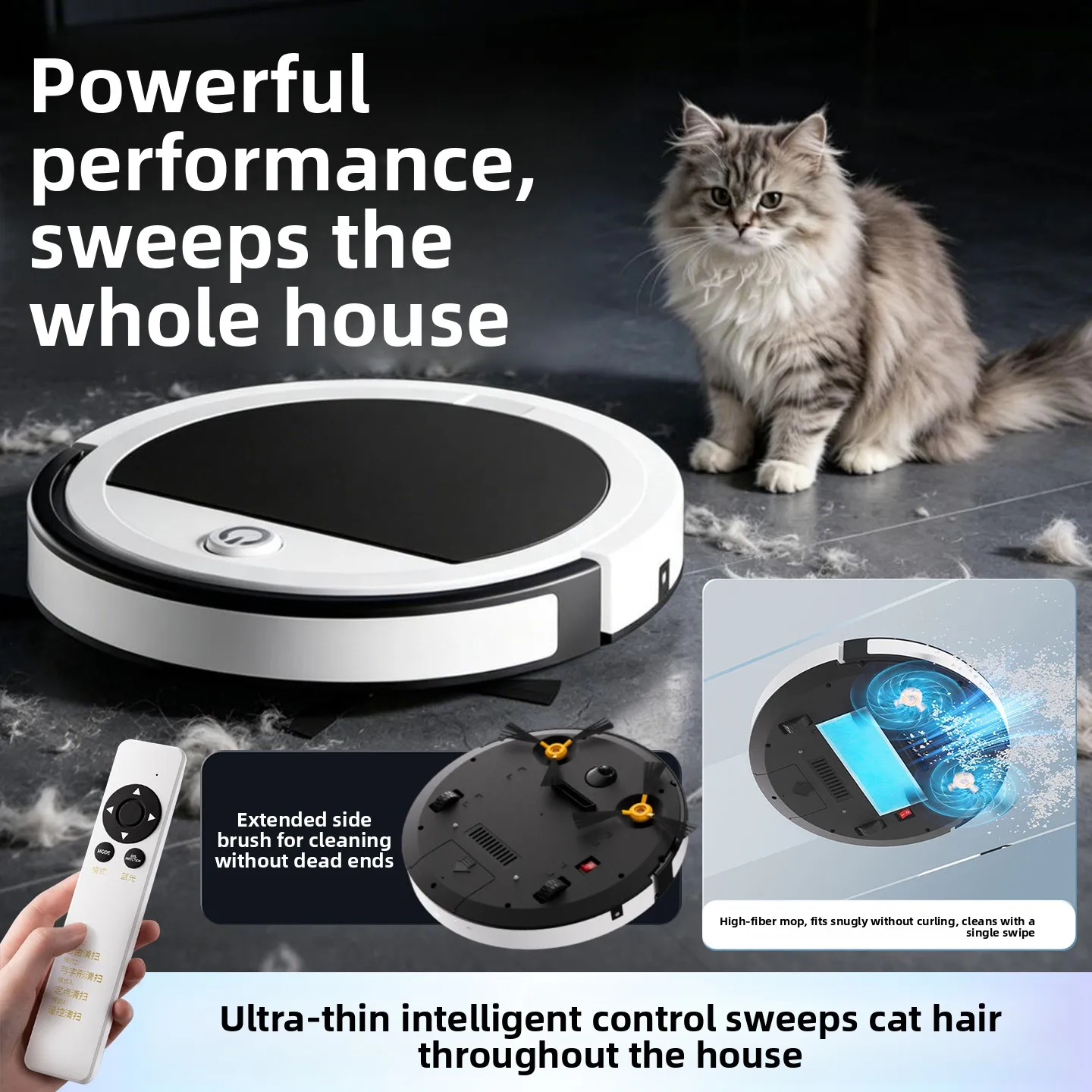 ZHAYA Intelligent Robot Vacuum Cleaner Automatic Strong Suction Tangle Free for Pet Hair Cats Dogs Large Capacity Durable
