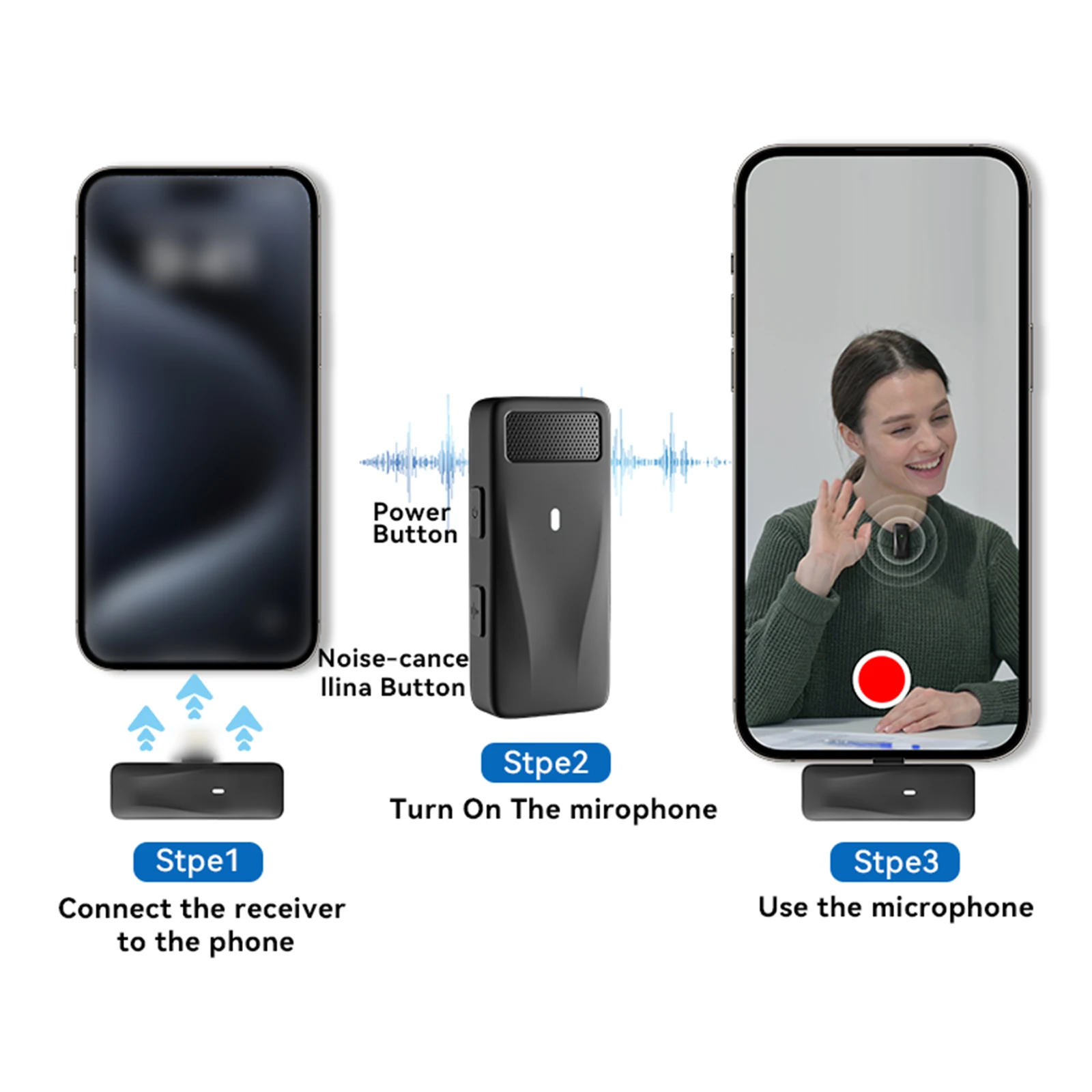 ميكروفون لاسلكي Lavalier ، الاقتران الفوري ، الإرسال لمسافات طويلة ، تقليل الضوضاء الفائقة ، 75 قدمًا ، مناسب للمقابلة ، الفيديو ، تسجيل الفيديو