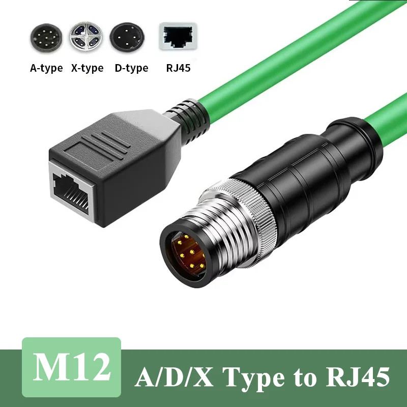 Waterproof M12 8Pin X-type to RJ45 Female Plug Gigabit Ethernet Extension Cable IP67 4Pin D-type Male A-code Connector 1-30M