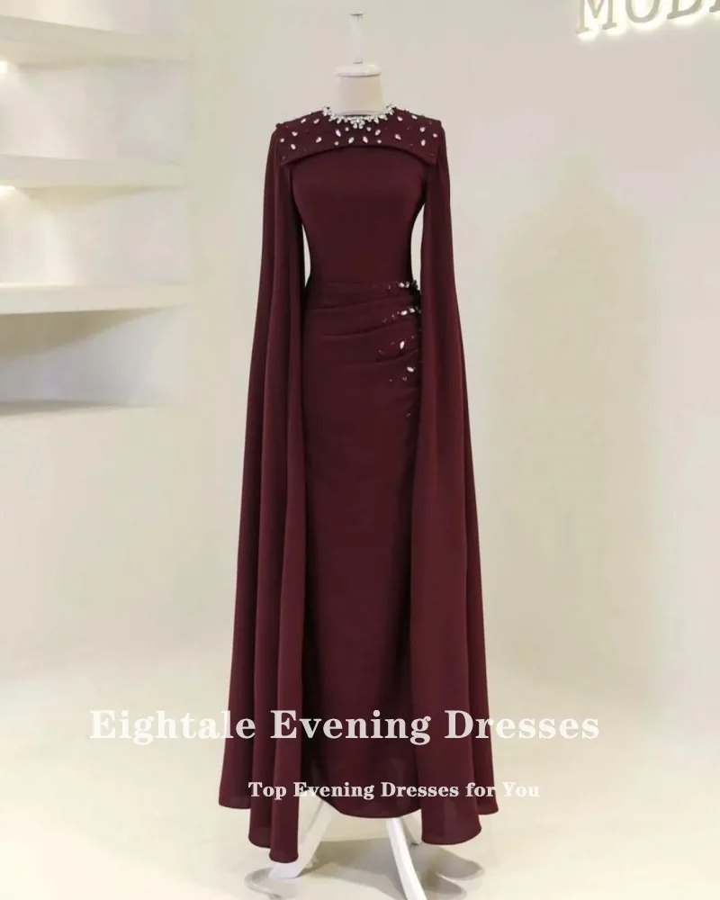 Eightale Arabisches Abendkleid O-Ausschnitt Perlen Lange Ärmel Abendkleid Muslimisches Maßgeschneidertes Hochzeitskleid Meerjungfrau